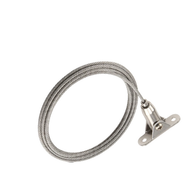 Metal cable with a bracket on a white background