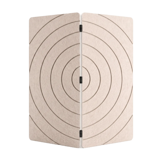 A beige PET felt folding screen or divider with a target-style concentric circle pattern, shown on a plain white background.