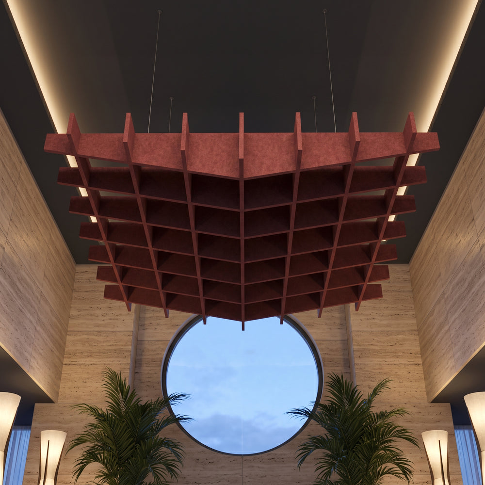 Felted Canyon acoustic ceiling baffle grid kit in Claret