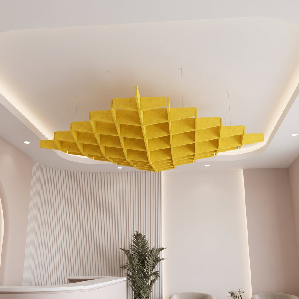 Felted Diamond acoustic ceiling baffle grid kit in Golden Sunset