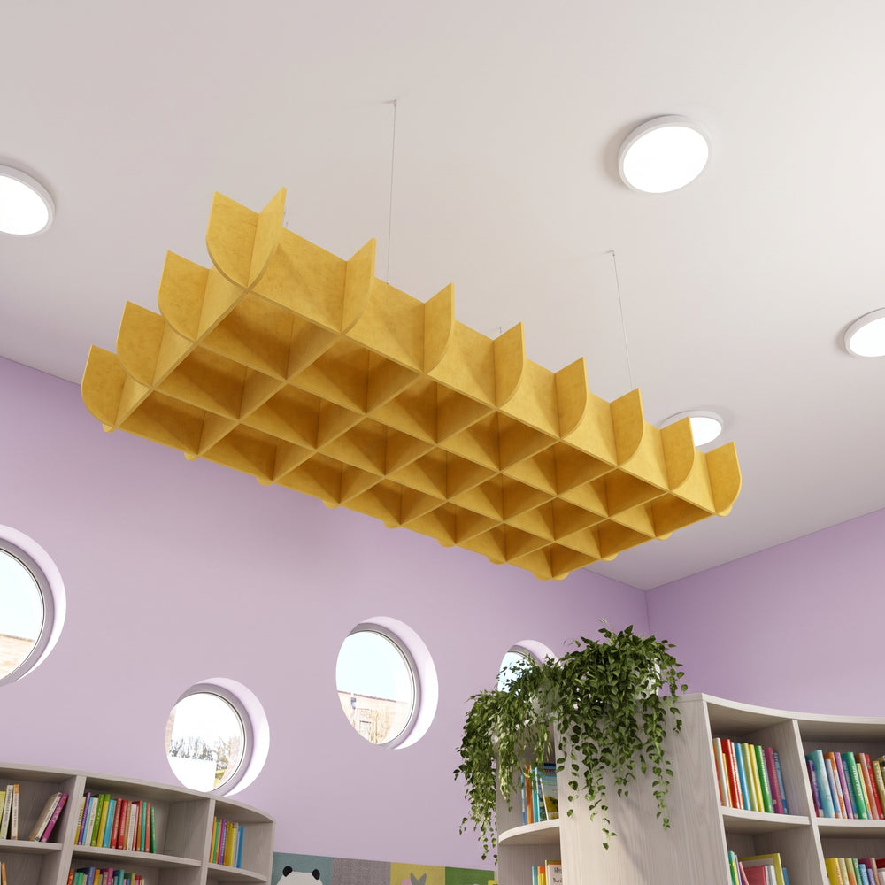 Felted Furrow acoustic ceiling baffle grid kit in Golden Sunset