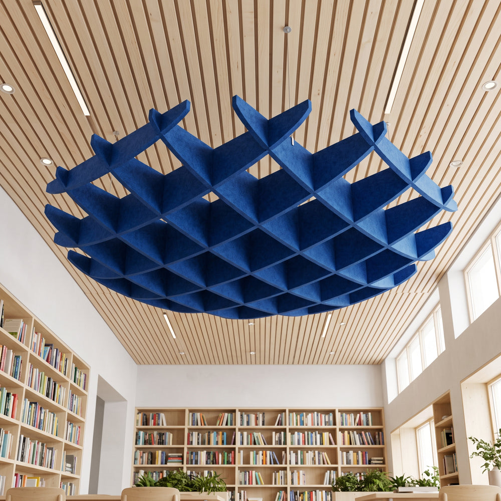 Felted Glade acoustic ceiling baffle grid kit in Cornflower Blue