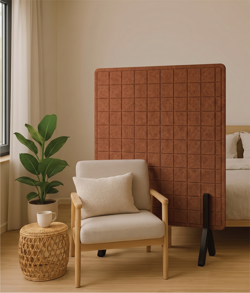 Office Partition Screen – Check – PET Felt, Wooden Feet