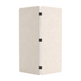 A three-panel folding room divider made of Natural Cotton acoustic PET fel, connected by three black metal hinges.