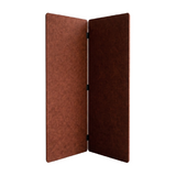 Cinnamon recycled PET felt folding room divider, two panels in a freestanding V-fold, warm rust zoning screen