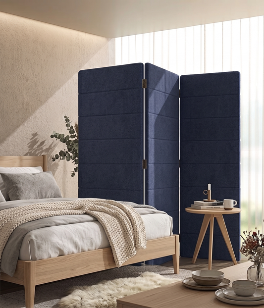 3 Panel Folding Room Divider - Horizon Engraved PET Felt Screen