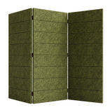 A three-panel folding screen made from textured olive green PET felt or fabric panels, shown on a plain white background.