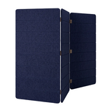 A dark navy blue foldable acoustic PET felt panel or screen wall, shown partially unfolded to display its modular panel design against a plain white background.