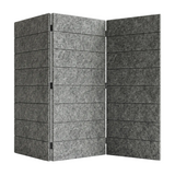 A three-panel folding room divider made of textured gray felt PET felt, shown open against a plain white background.