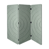 A three-panel folding screen or room divider made of textured fabric with a concentric circle pattern, shown on a plain white background.
