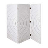 A three-panel folding screen with a textured white surface featuring concentric circle patterns, shown on a plain white background.
