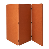 Orange 3 panel folding room divider in recycled acoustic PET felt, freestanding privacy screen, standing open
