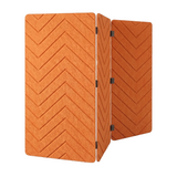 An orange felt folding screen with a textured chevron pattern, shown in three panels on a plain white background.
