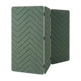 A three-panel folding screen with a textured chevron pattern in dark green, shown against a plain white background.