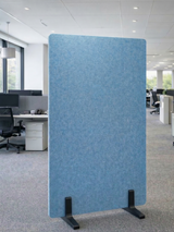 Blue office partition screen in an office setting