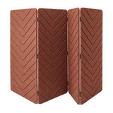 A four-panel folding room divider with a textured chevron pattern in a warm reddish-brown color, shown on a plain white background.