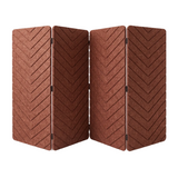 A four-panel folding room divider made of brown felt with a raised chevron pattern, shown on a plain white background.