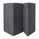 A four-panel folding room divider made of textured grey felt fabric, shown on a plain white background.