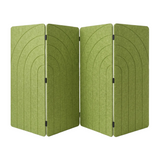 Apple green PET felt four panel folding room divider with concentric arches engraved into the face