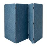 A four-panel folding room divider made of acoustic PET felt in Blue Jay, shown on a clean white background.