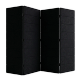 A black folding PET Felt screen with multiple rectangular panels, shown partially open against a light gray background.