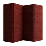 A three-panel folding screen made of textured dark red PET felt panels with black hinges, shown against a neutral gray background.