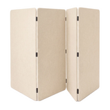 A four-panel folding room divider made of 24mm acoustic PET felt in Natural Cotton with black metal hinges, shown on a plain white background.