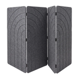 Slate grey PET felt four panel folding room divider with concentric arches engraved into the face