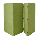 A four-panel folding room divider made of 24mm acoustic PET felt in Tea Green, shown on a plain white background.
