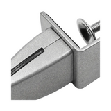 Metal bracket with a screw on a white background