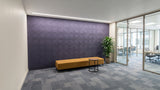 Chain engraved felt wall panels in Purple Grape, in an office