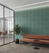 Chain engraved felt wall panels in Sage Green, in an office