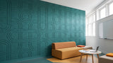 Chain engraved felt wall panels in Teal, in a school space