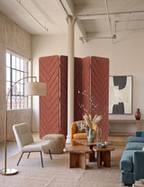 4 Panel Folding Room Divider - Chevron Engraved PET Felt Screen