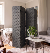4 Panel Folding Room Divider - Chevron Engraved PET Felt Screen