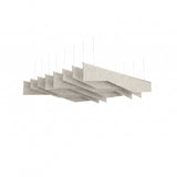 Crimp acoustic ceiling baffle kit in Natural Cotton, eight zig-zag PET felt blades on silver rails