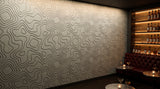 Current engraved felt wall panels in Chrome, behind a bar