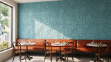 Current engraved felt wall panels in Mermaid Blue, in a restaurant