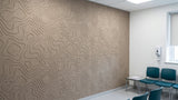 Current engraved felt wall panels in Wheat, in a clinic waiting area
