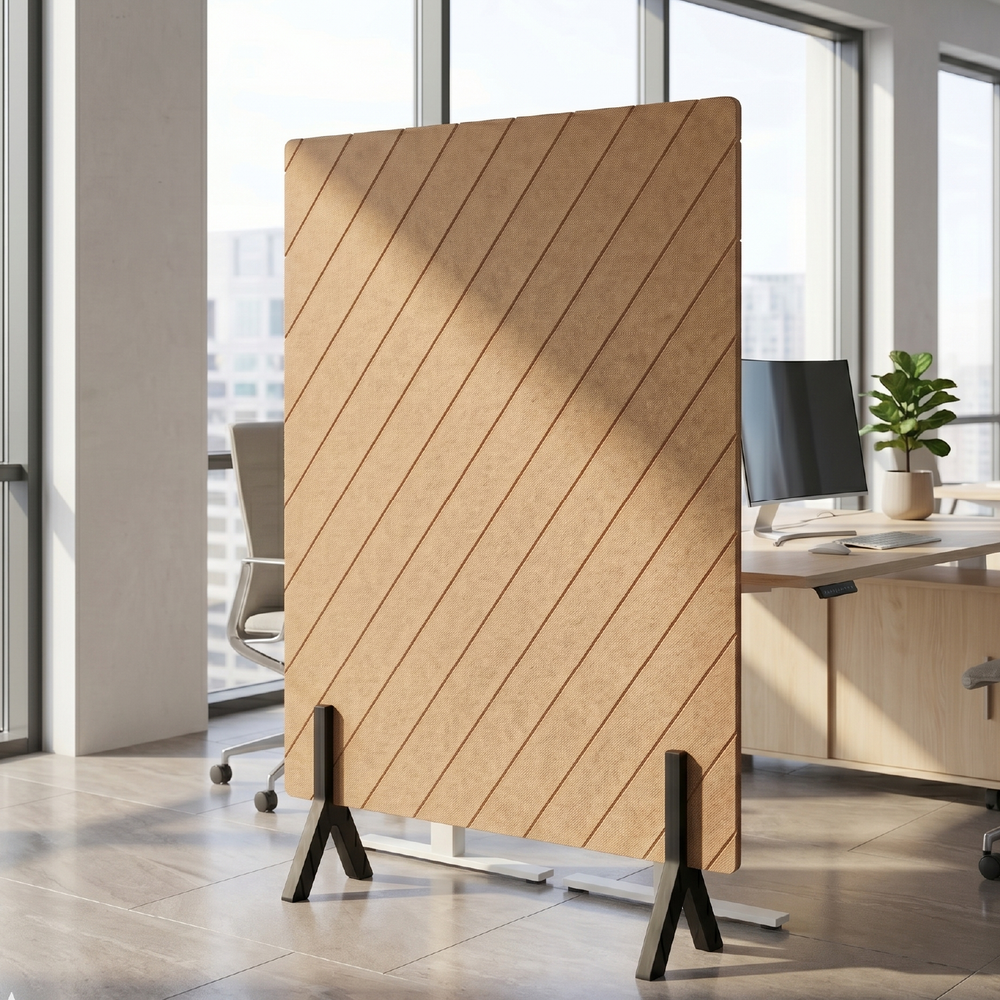 Office Partition Screen – Diagonal Grooved – PET Felt, Wooden Feet
