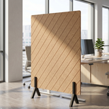 Diagonal Grooved Freestanding Acoustic Screen with Wooden Feet