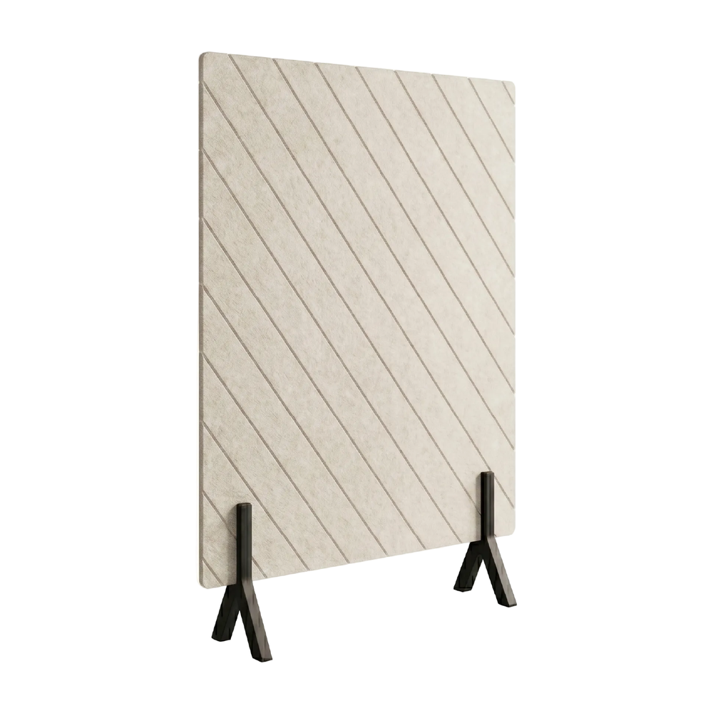 Diagonal Grooved Freestanding Acoustic Screen with Wooden Feet