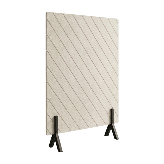 Diagonal Grooved Freestanding Acoustic Screen with Wooden Feet