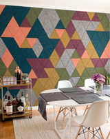 Equilateral triangle acoustic PET felt feature wall in a modern interior