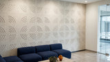 Fan engraved felt wall panels in Natural Cotton, in a reception area