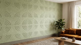 Fan engraved felt wall panels in Tea Green, on a living room wall
