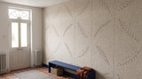 Fern engraved felt wall panels in Blanched Almond, along a hallway