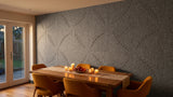 Fern engraved felt wall panels in Dark Silver, in a dining room