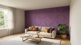 Fern engraved felt wall panels in Purple, on a living room wall
