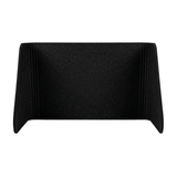 A black pleated fabric screen or shield with a textured felt-like surface, shown against a plain white background.